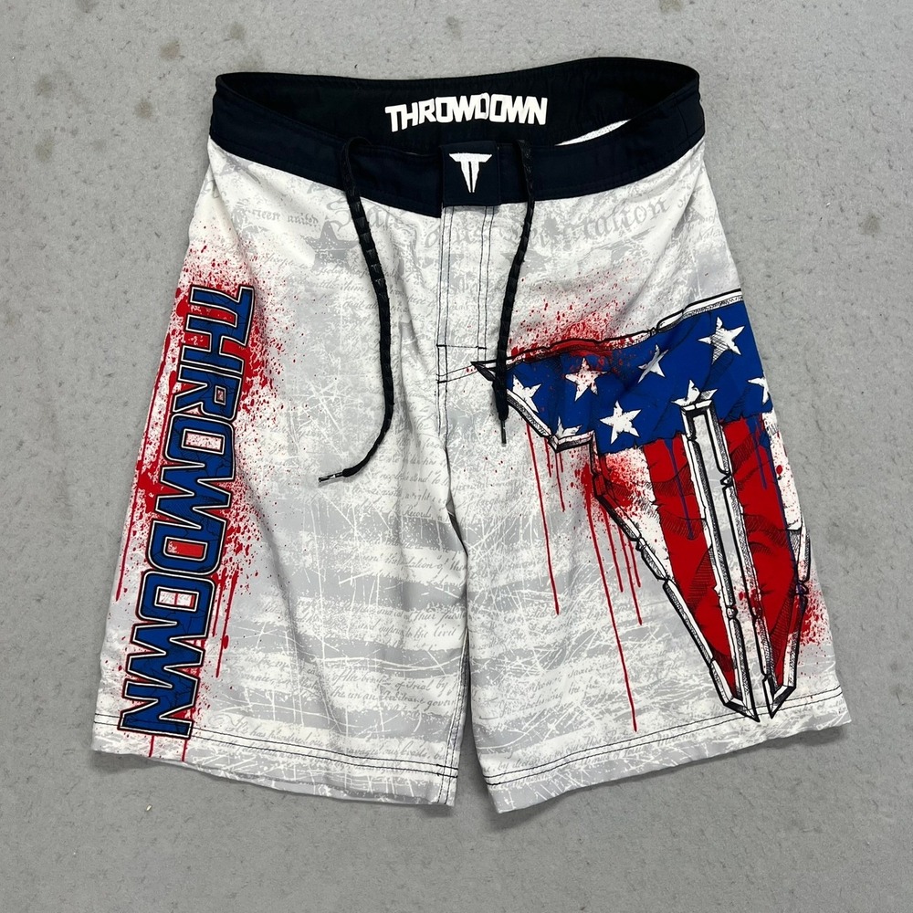 Throwdown MMA Fight Shorts Mens 31 American Flag Sword Board UFC Y2K Vintage‎